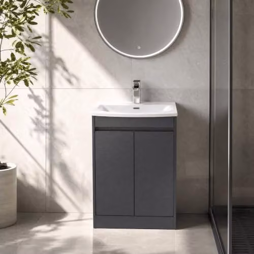 Balterley 2 Door Freestanding Bathroom Vanity Unit with Curved Basin and Soft Close Doors, Graphite Grey, W/D/H: 60 x 39.5 x 83.5 cm – 6