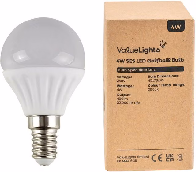 ValueLights 6 Pack E14 White Thermal Plastic Golfball LED Bulbs, 4W, 3000K Warm White, 400lm