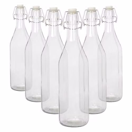 Argon Tableware 1.1 l Glass Swing Top Bottles, Clear, Pack of 6