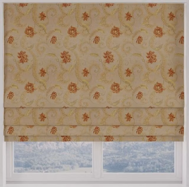 Terrys Floral Blackout Made to Measure Roman Blind in Orange, Gold and Beige