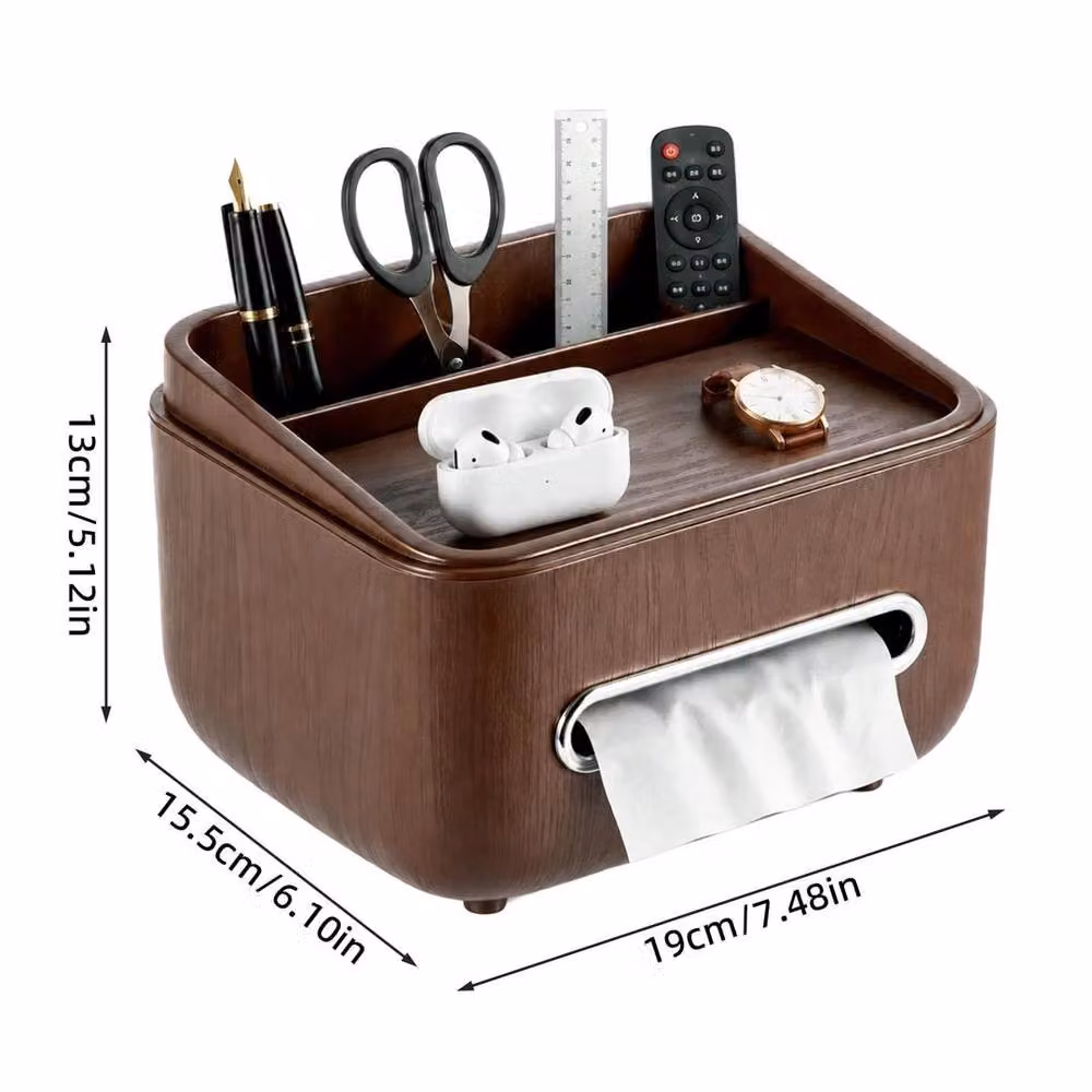 KORVIXA Solid Wood Retro Freestanding Tissue Box in Brown – 2