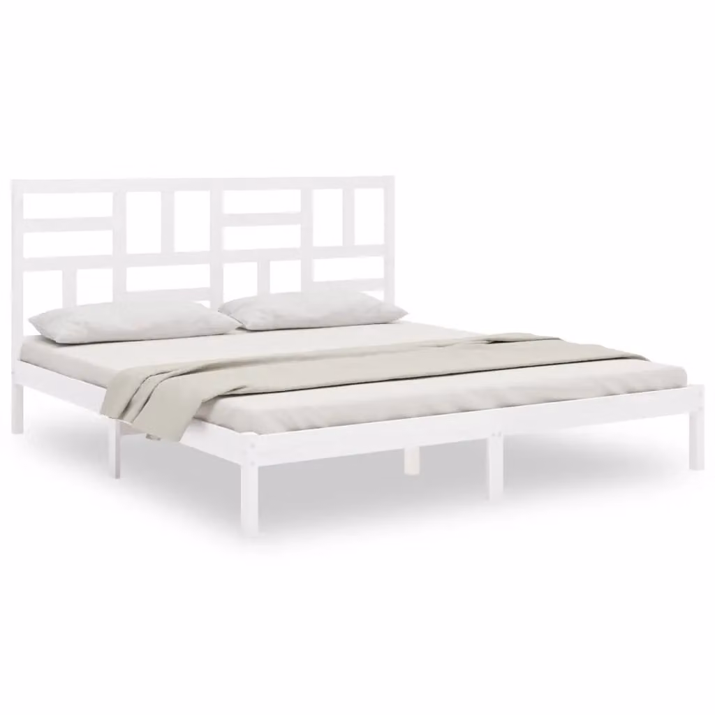 Berkfield Home White Solid Pine Wood Bed Frame 200 x 200 cm – 2