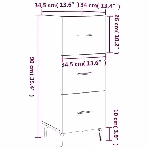 vidaXL White Minimalist Sideboard in Engineered Wood, W/D/H: 34.5 x 34 x 90 cm