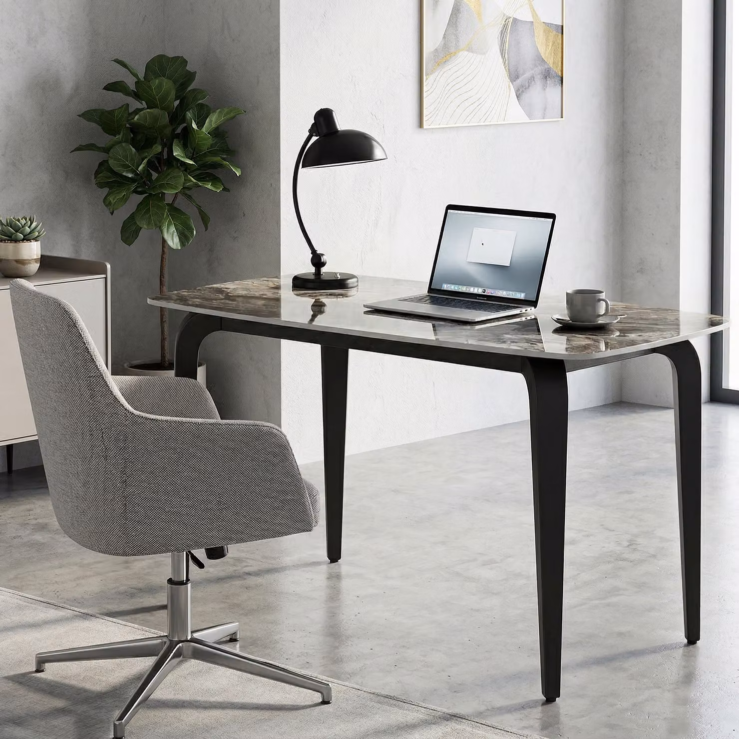 HOMCOM Modern Rectangular Dining Table for 4 with Brown Glossy Ceramic Sintered Stone Top and Black Metal Legs, W/D/H: 130 x 70 x 75 cm – 5
