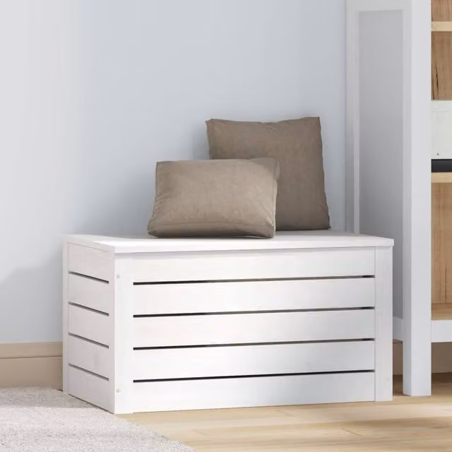 Berkfield White Solid Wood Pine Storage Box W: 59.5 cm, D: 36.5 cm, H: 33 cm – 1