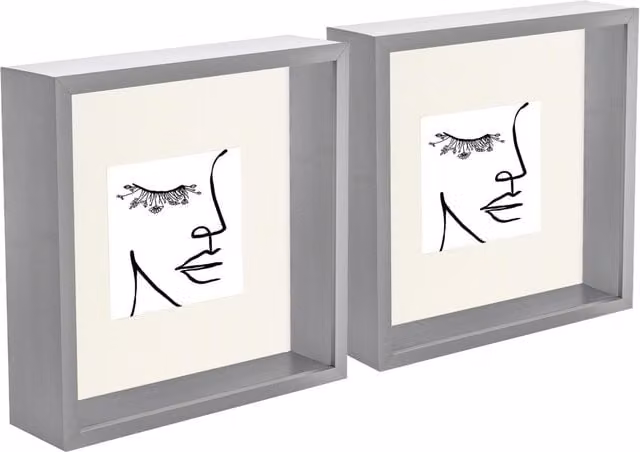 Nicola Spring Pack of 2 Grey 3D Deep Box Square Photo Frames with 4 x 4 inch Mounts, W/H: 20.32 x 20.32 cm