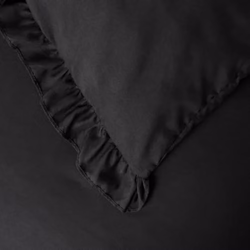 OHS King Size Microfibre Frill Edge Duvet Cover and Pillowcase Set, Black, W/D/H: 180 x 200 cm, Pillowcases: 50 x 75 cm – 3
