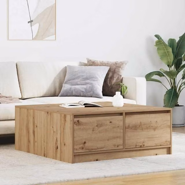 Berkfield Home Artisan Oak Coffee Table with Drawers in Brown, W/D/H: 100 x 100 x 40 cm – 1
