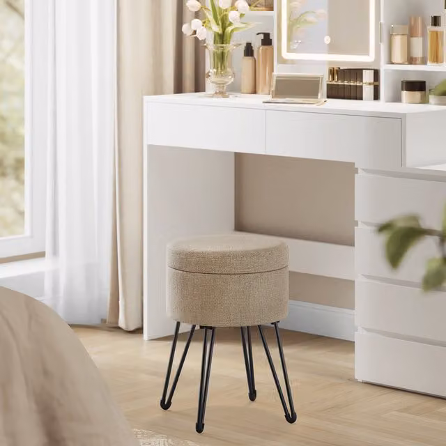 SONGMICS Storage Ottoman Dressing Table Stool in Light Camel