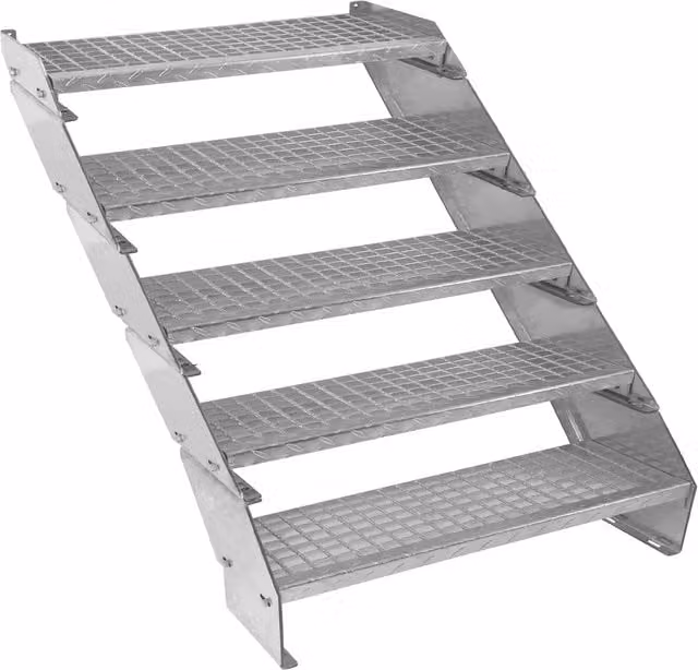 Monster Shop Adjustable Galvanised Steel Stairs in Silver, Height: 90 cm