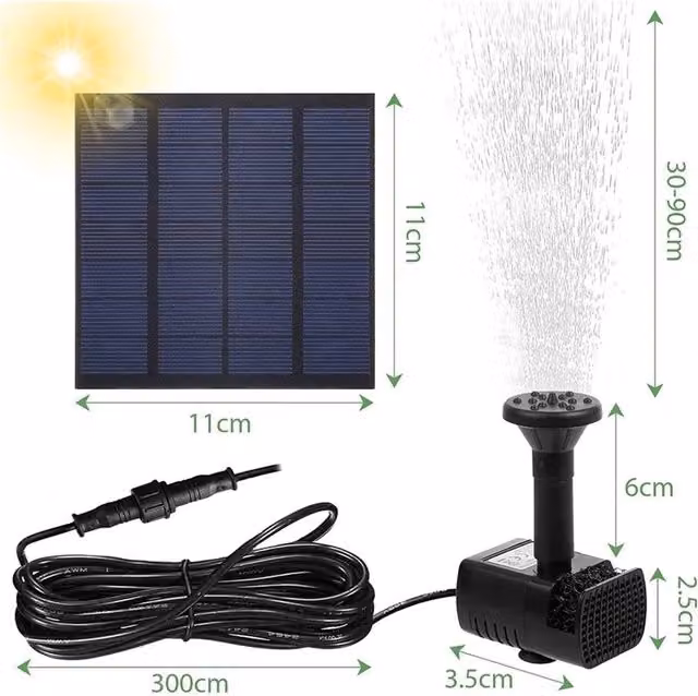 FLAVORA Solar Powered Pond Pump Fountain for Garden and Aquarium, Black, W/D/H: 100 x 100 x 100 cm – 1