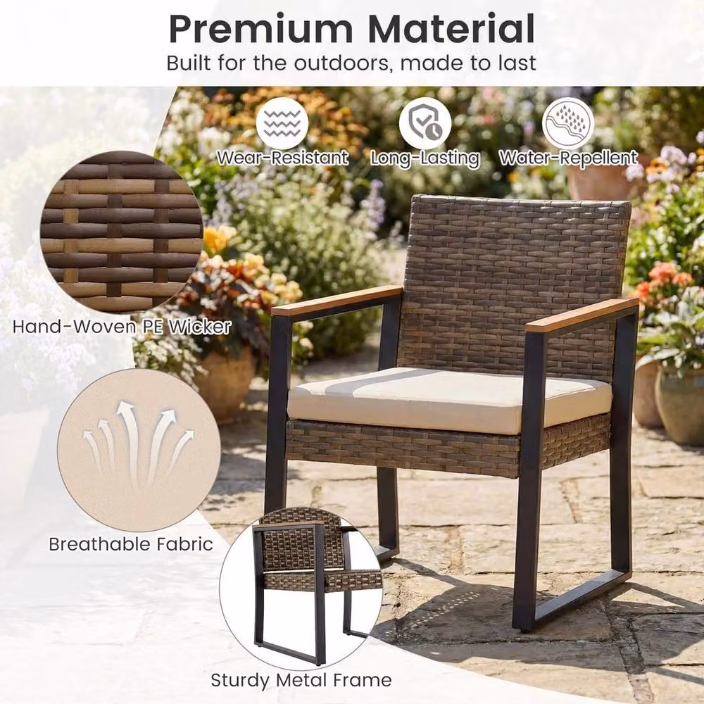 Hinsinc 3 Piece Brown PE Wicker and Metal Outdoor Patio Bistro Set – 5