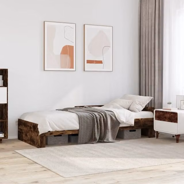 Berkfield Home Small Single Bed Frame in Smoked Oak Brown, W/D/H: 75 x 190 cm