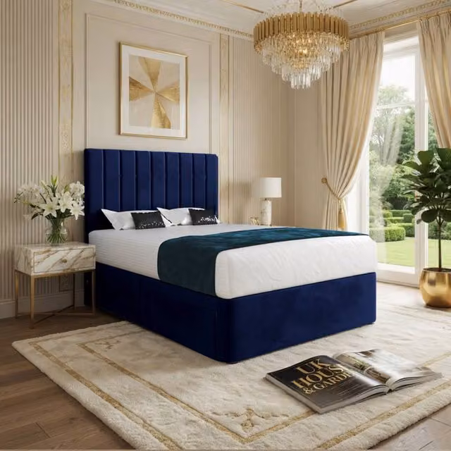 Casani Limpsfield Modern Upholstered Velvet Bed Frame with Drawers, Blue, W/D/H: 180 x 152 x 137 cm – 1