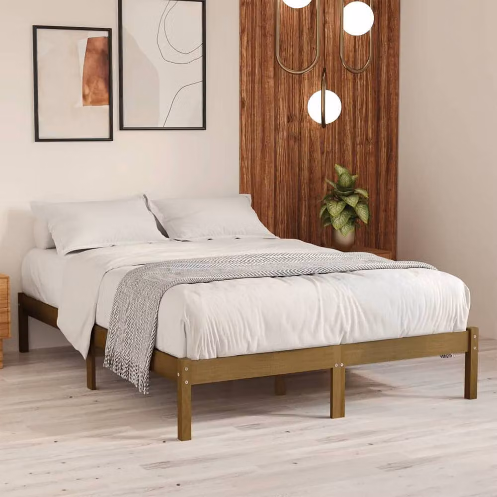 Berkfield Home Modern Solid Wood Pine Bed Frame, Brown, W/D/H: 200 x 200 x 205.5 cm – 2