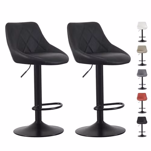 mcc direct Stanley Set of 2 Black Faux Leather Swivel Bar Stools with Backrest and Metal Base