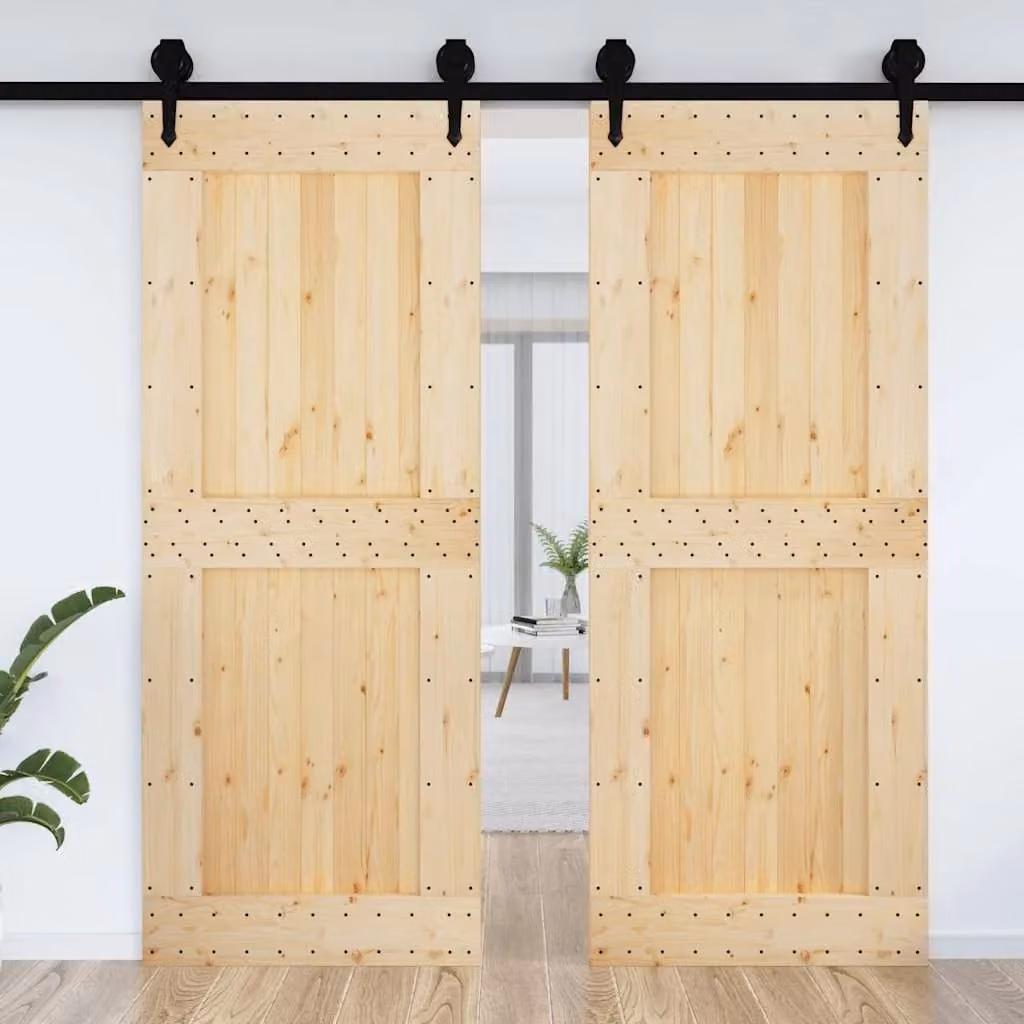 Berkfield Home Narvik Rustic Sliding Solid Wood Pine Door, Brown, W: 90 cm, H: 210 cm