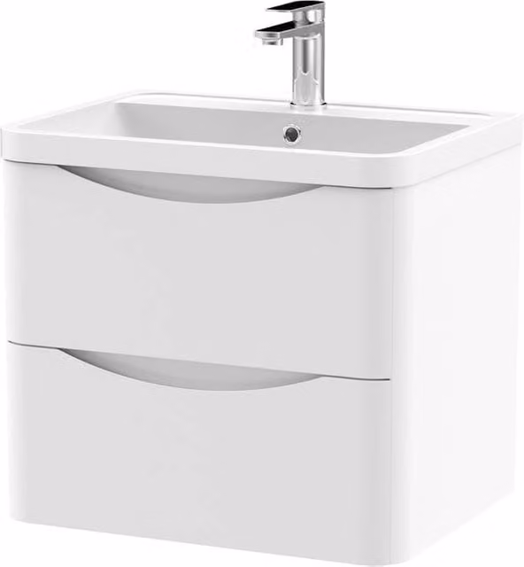 Balterley White Wall Hung 2 Drawer Bathroom Vanity with Polymarble Basin, W: 60 cm, D: 54 cm, H: 60 cm – 1