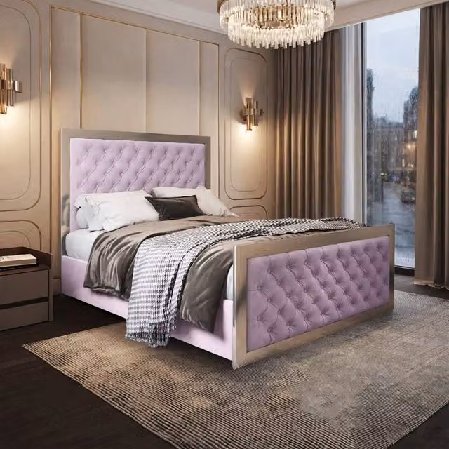 Casani Launceston King Size Upholstered Velvet Bed Frame in Pink and Black – 1