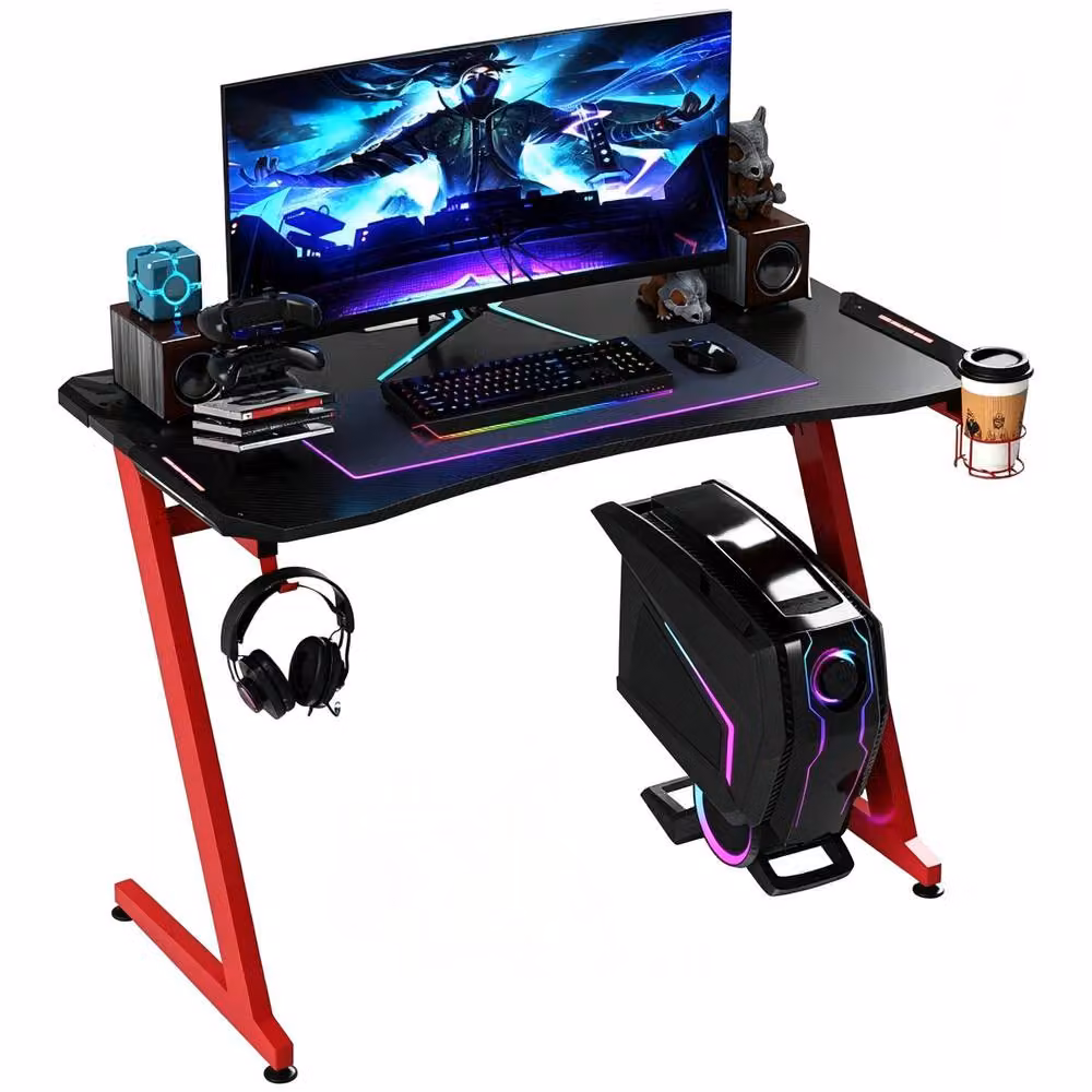 STILVORA Gaming Desk with Carbon Fibre Surface in Red and Black – 4