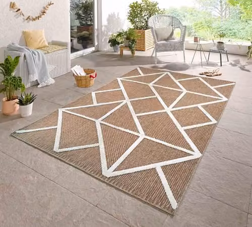 Desire Rugs Harper Machine Woven Indoor Outdoor Geometric Area Rug, Beige, W: 50 cm x L: 80 cm