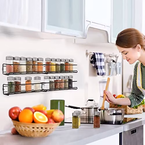 joeji's Kitchen 4-Tier Metal Wall Mounted Spice Rack Organiser in Black and Red – 4