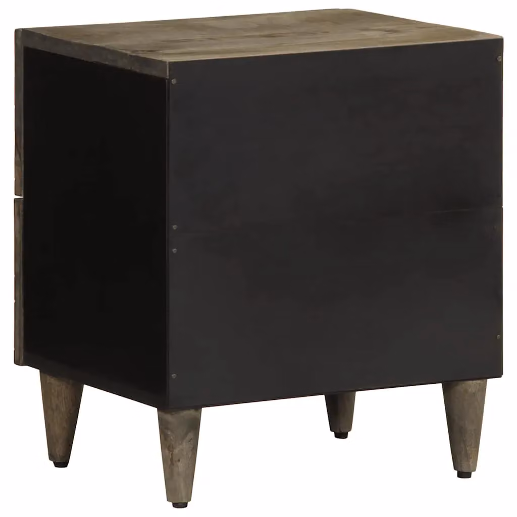 Berkfield Home Set of 2 Light Grey Mango Wood Bedside Cabinets, W/D/H: 40 x 33 x 46 cm – 4
