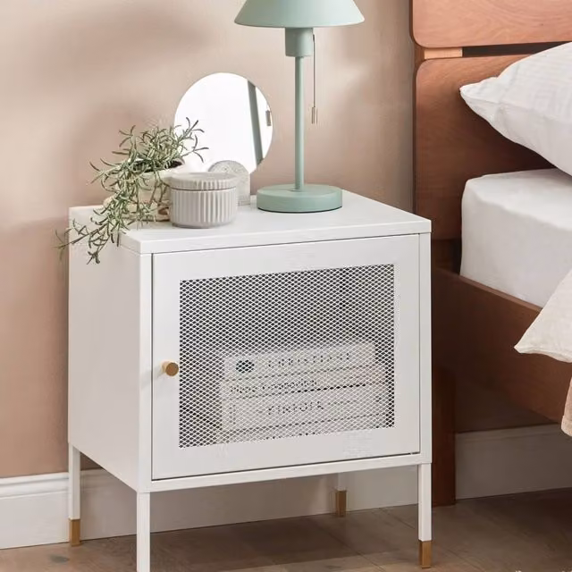Wyld and Coco Modern White Metal and Glass Bedside Table