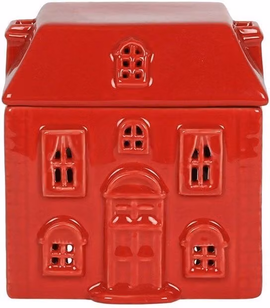 KDMD Red Ceramic House Oil Burner and Tealight Lamp