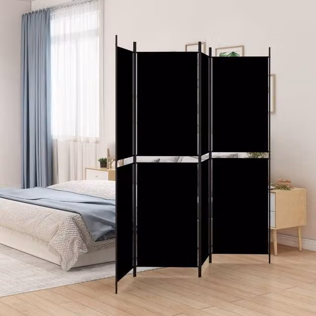 Berkfield Home 4-Panel Fabric Room Divider in Black, W/H: 200 x 200 cm