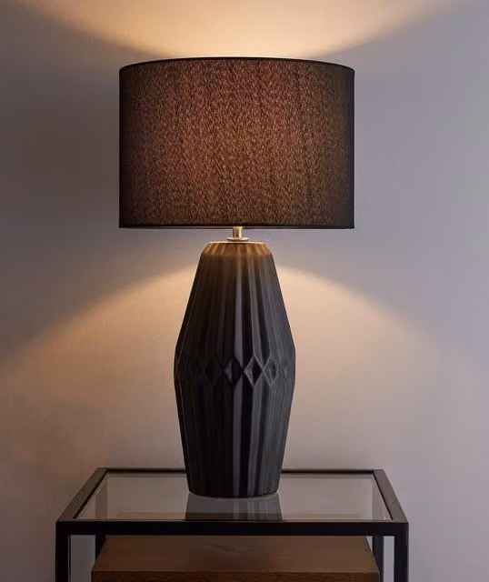 K LIVING Nyon Black Ceramic Table Lamp with Matching Black Shade, Height: 54 cm
