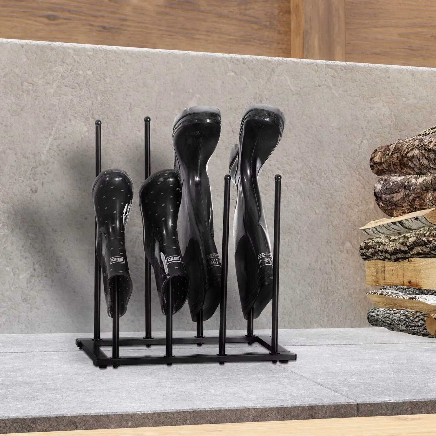 House of Home Metal 4 Pair Welly and Walking Boot Shoe Rack in Black – 3