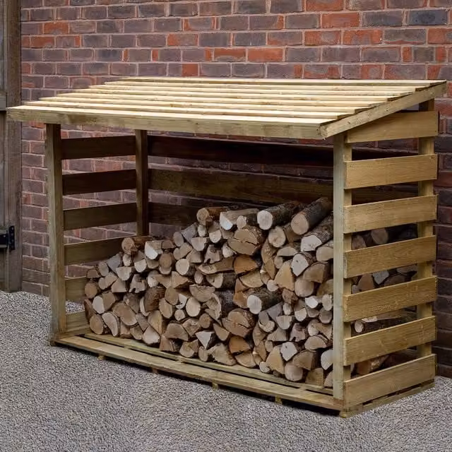 Forest Garden Large Pent Log Store in Rustic Brown Wood
