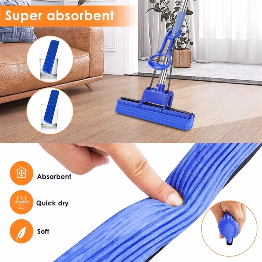Nordara Super Absorbent Sponge Mop with Telescopic Stainless Steel Handle and Wringer, Blue – 4