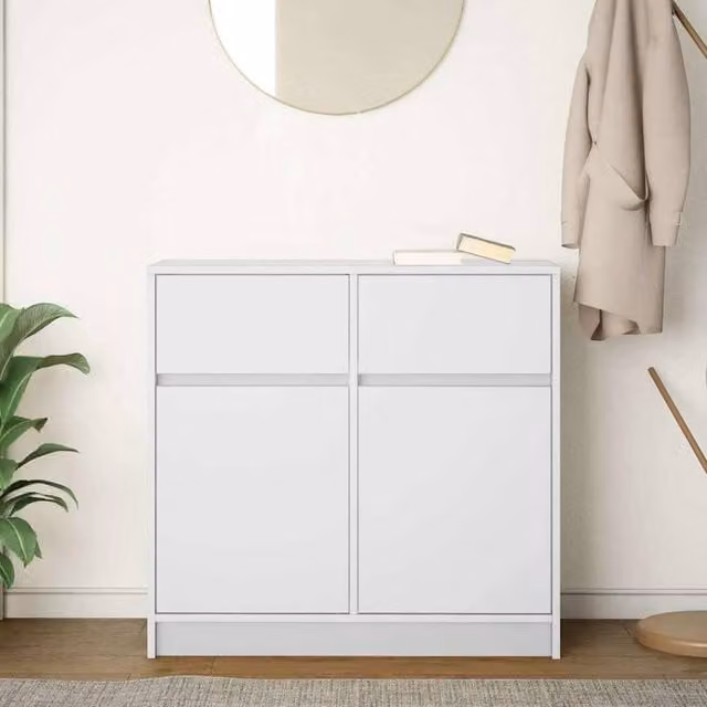 Berkfield Home White Sideboard with Drawer, W/D/H: 80 x 34 x 76 cm