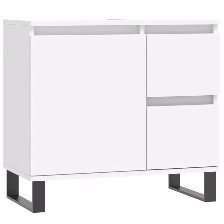 Berkfield Home White Bathroom Cabinet in Matt MDF and Metal, W: 65 cm, D: 33 cm, H: 60 cm