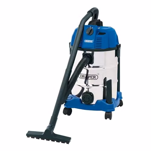 Draper 20523 Wet and Dry 1600W Vacuum Cleaner with 30 Litre Stainless Steel Tank, Blue – 1