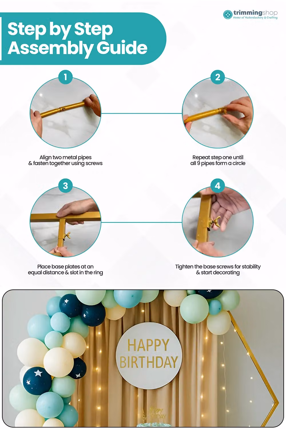 Neel Blue Pentagon Metal Balloon Arch Stand for Party and Wedding Background Decoration, White, Height: 208 cm – 2