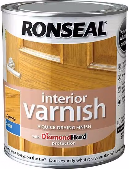 Ronseal Quick Dry Interior Wood Varnish in Light Oak Satin, 750ml – 2
