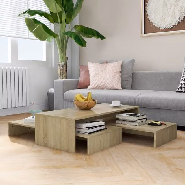 Berkfield Home Sonoma Oak Nesting Coffee Table Set in Brown, W/D/H: 100 x 100 x 26.5 cm – 1