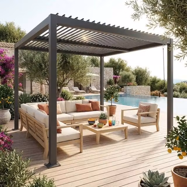 sweeek Louvered Pergola in Aluminium and Steel, W/D/H: 292 x 292 x 231 cm, Dark Grey – 1