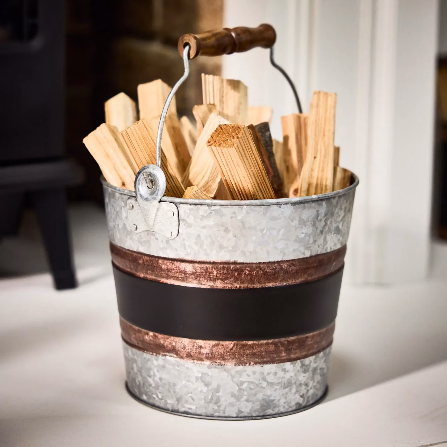 Dibor Traditional Kindling Bucket Silver Iron Firewood Log Storage – 3