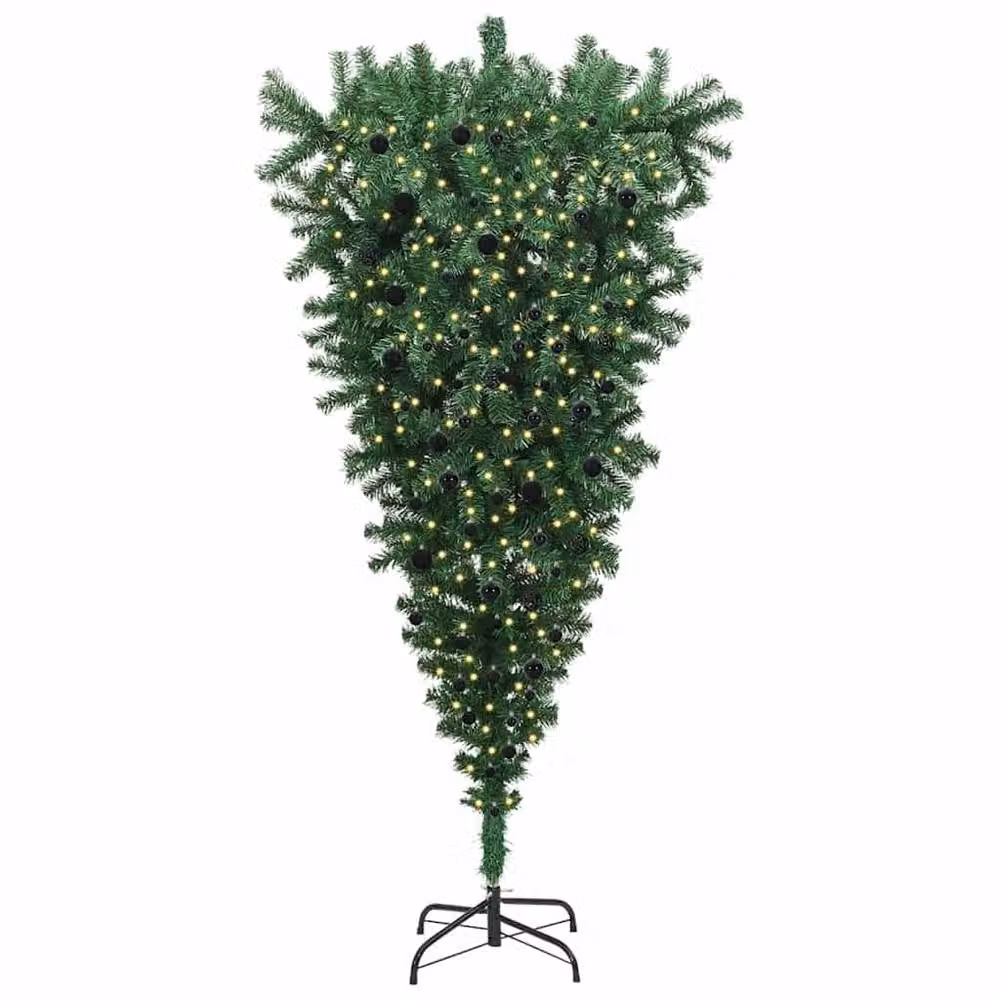 Berkfield Home Green Tabletop Upside-down Artificial Pre-lit Christmas Tree with Ball Set – 3