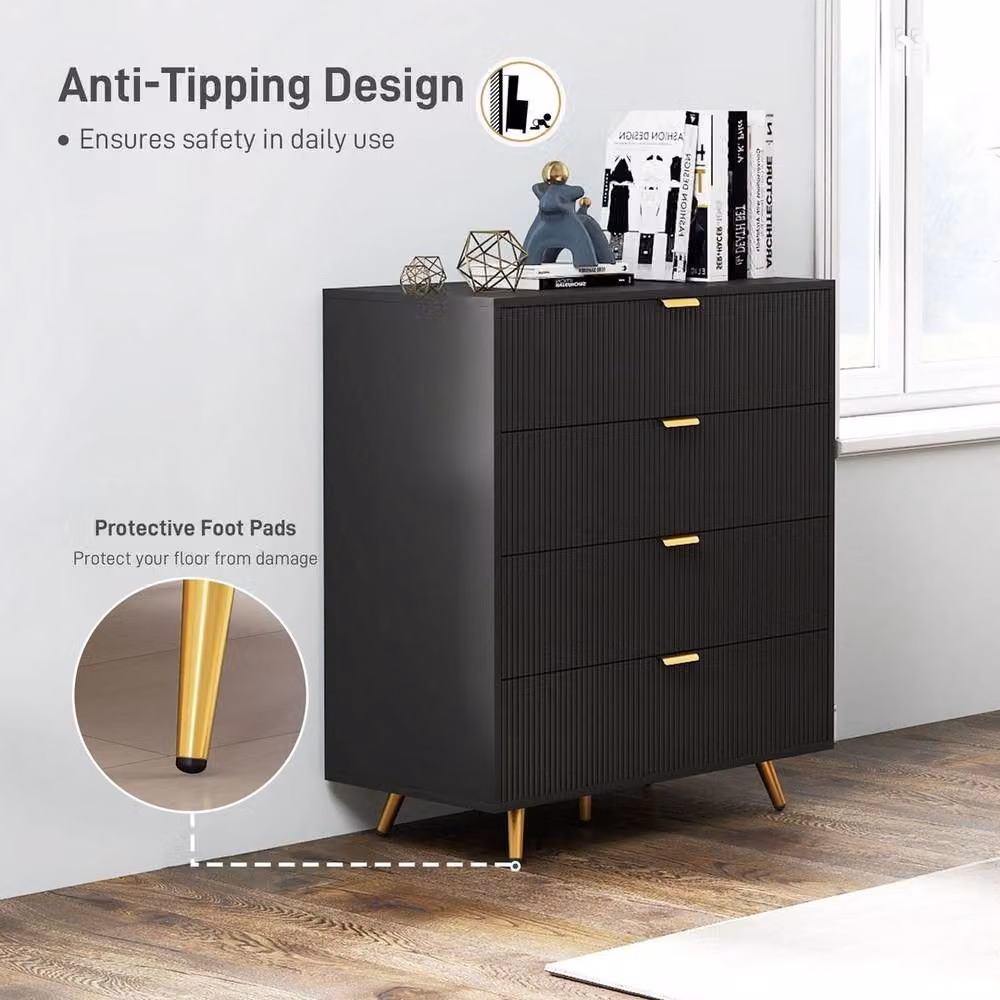NESTLUNE Modern Black Chest of Drawers with 4 Drawers for your Bedroom, Width: 100 cm, Depth: 15 cm – 3