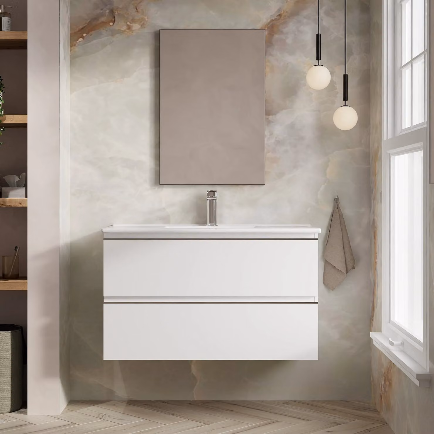 Banyetti Vatilla 1000mm Wall-Hung Vanity Unit with Veneto 1 Tap Hole Basin in Gloss White – 2