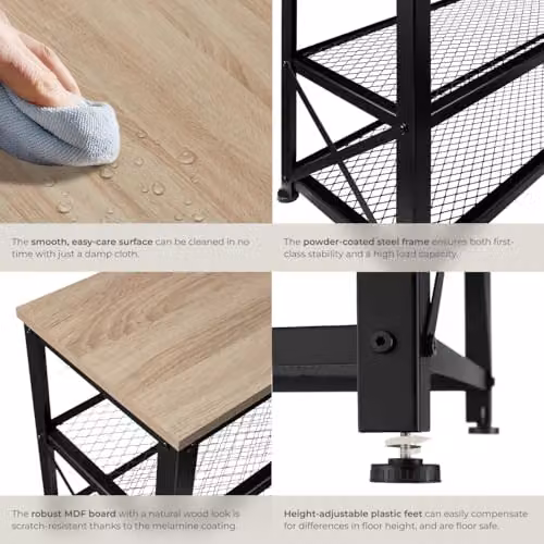 tectake 3-Tier Industrial Shoe Rack with Wood-Look Top Shelf and Black Metal Frame, W/D/H: 101 x 30.5 x 45.5 cm – 4