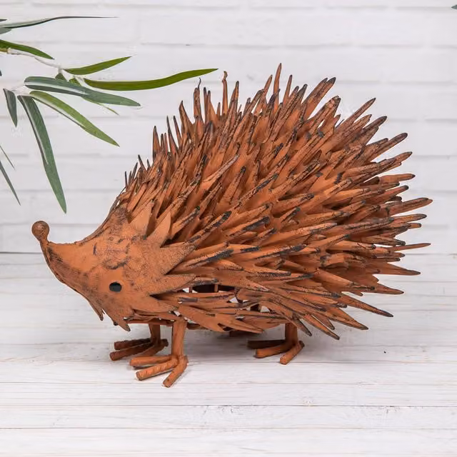 Annibells Rustic Metal Hedgehog Garden Ornament in Brown