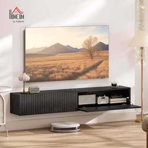 HOMCOM Modern Black Floating TV Unit for Televisions up to 72 Inch, W/D/H: 140 x 25 x 25 cm – 1