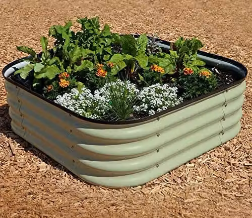 Thompson and Morgan Sage Garden Veggie Bed Raised Vegetable Planter, Mist Green, W: 130 cm, D: 40 cm, H: 90 cm