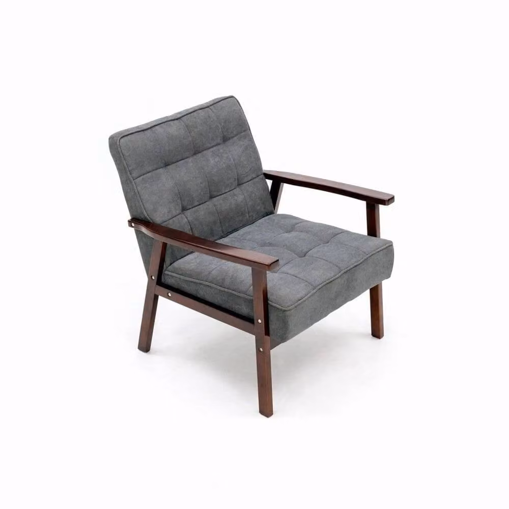 ERGOVEXA Grey Accent Chair with Black Solid Wood Frame and Armrests – 2